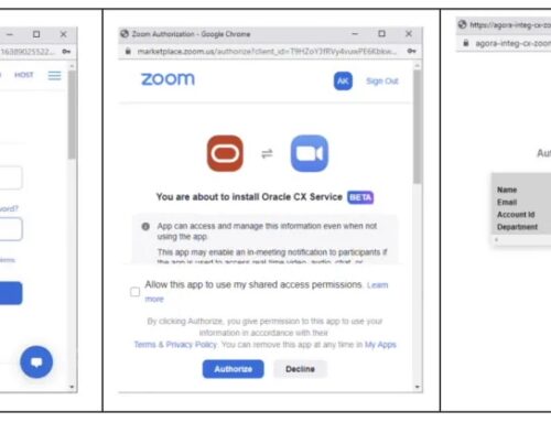 Integrace Zoom: Funkce uživatelského rozhraní prohlížeče služeb Oracle B2C pro podporu integrace se Zoomem