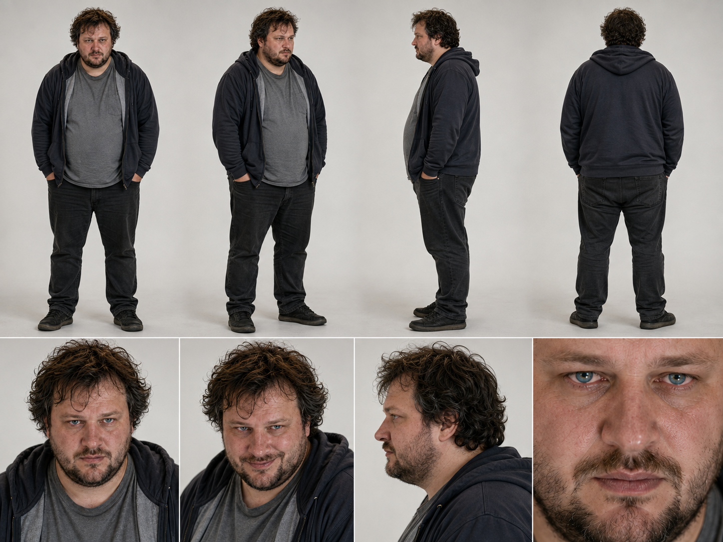 Ukázka character sheetu – František Velmi jednoduchý character sheet pro konzistenci postav napříč obrázky/videem