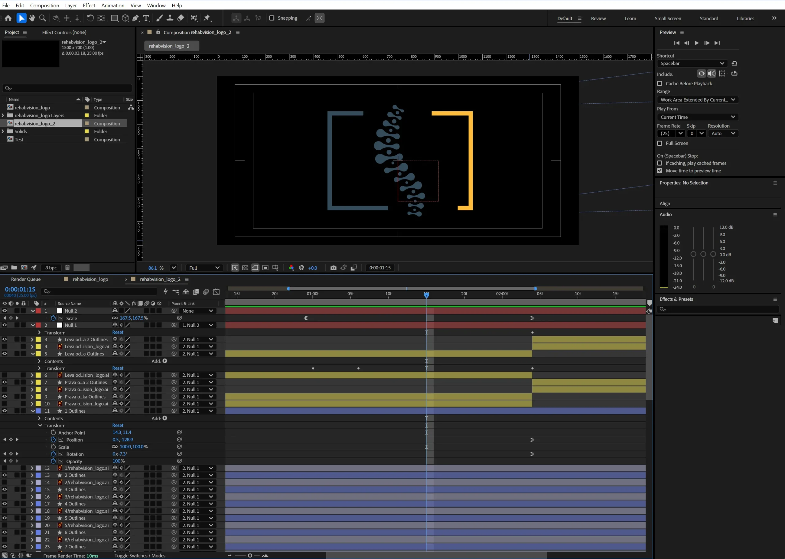 Ukázka rozhraní Adobe After Effects