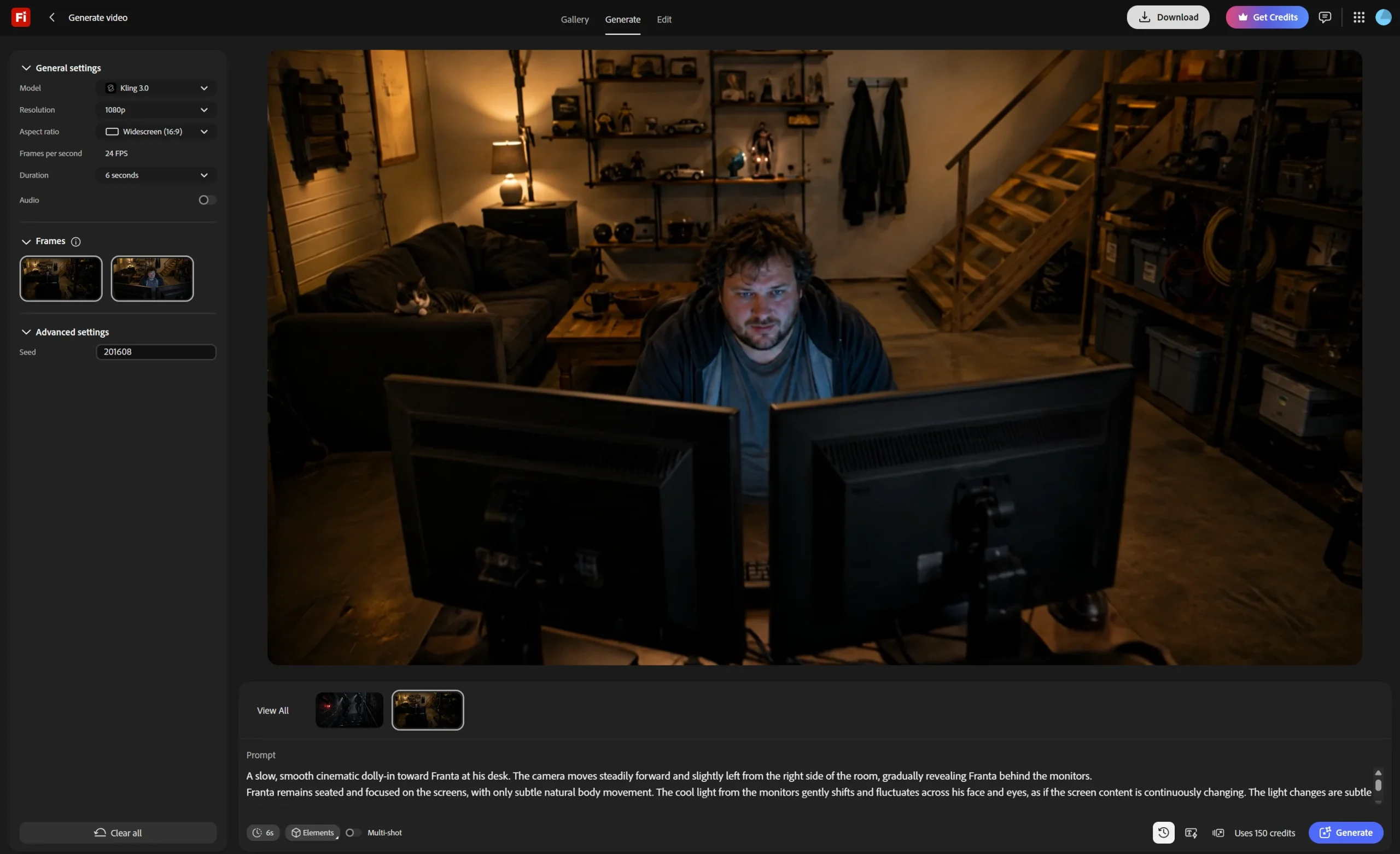 Ukázka generování videa v Adobe Firefly